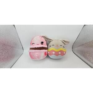 Set of 2 Squishmallows Plush Stuffed Animals - Pink Macaron and Easter Bunny Egg